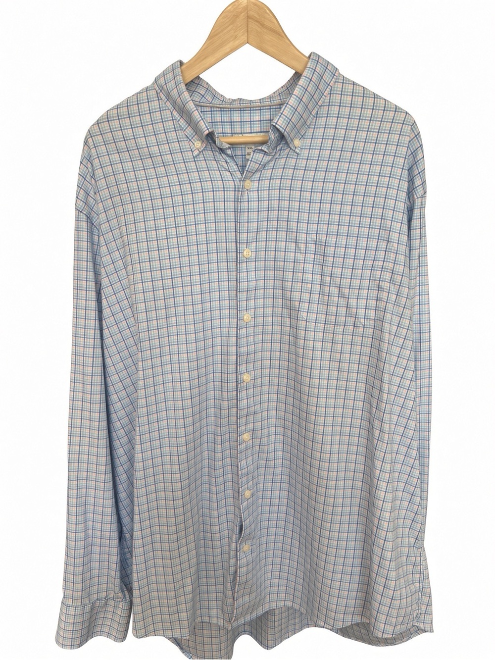 Peter Millar Blue and White Plaid Button-Down Shirt XXL Nylon Blend